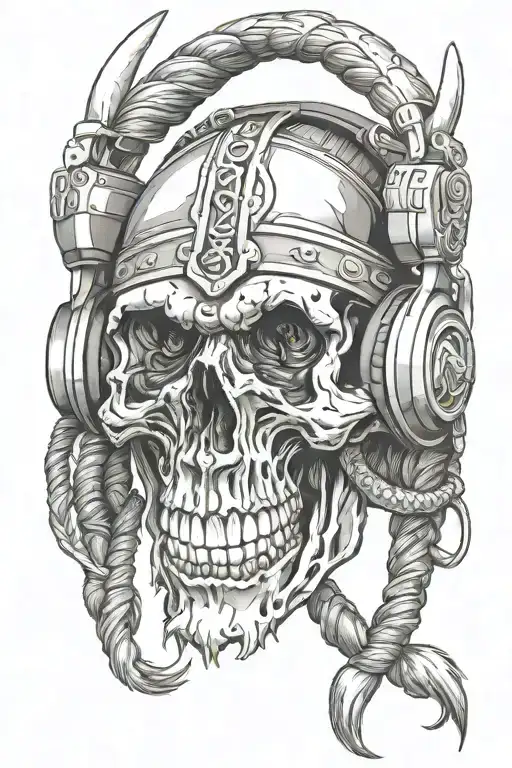 Viking Skull Wearing Headphones
