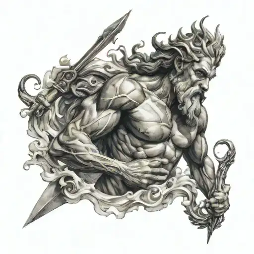 Poseidon With Trident Surrounded
