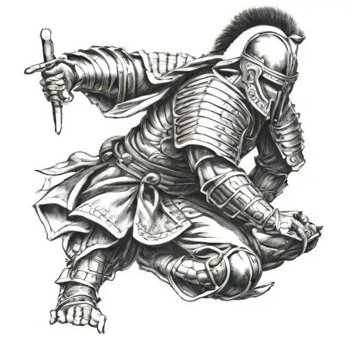 Spartan Warrior Kneeling Samurai Leaning