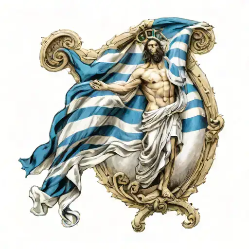 Greek Flag Downward Spiral With Jesus Praying