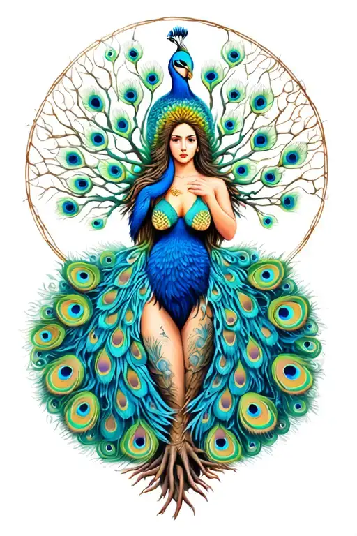 Virgo Women With Peacock And The Tree Of Life Tree