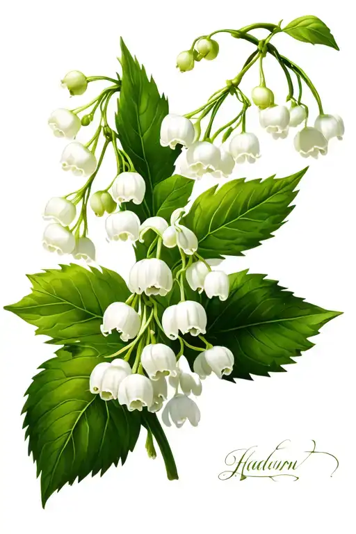 Lily Of The Valley And Hawthorn And With Flowy Organic Leaves
