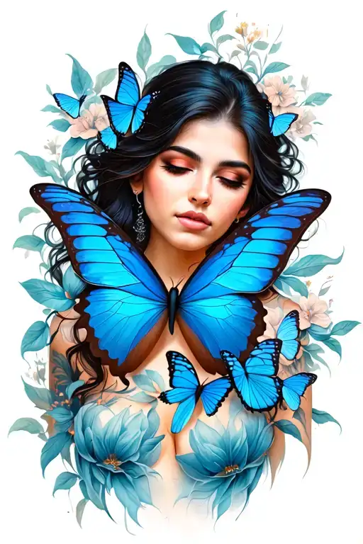 Resilience With Blue Butterfly Flying In The Woman's Chest