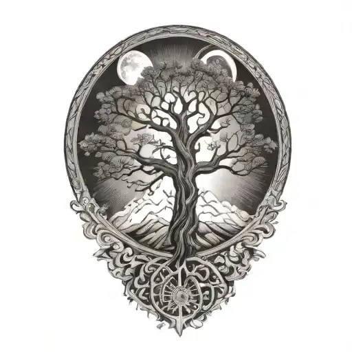 Tree Of Life And Sun And Moon