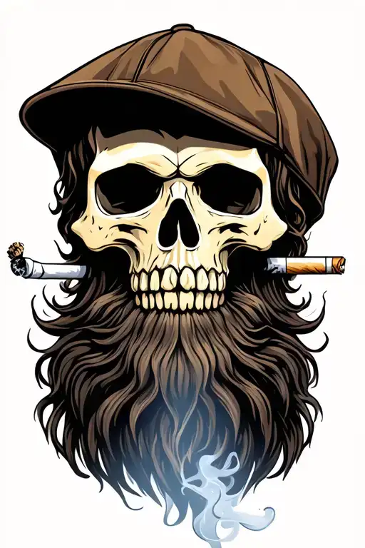 A Bearded Skull With A Cap And A Cigarette In The Mouth And Smoke
