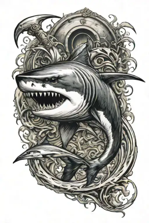 A Ferocious Shark With A Scythe Behind Its Back