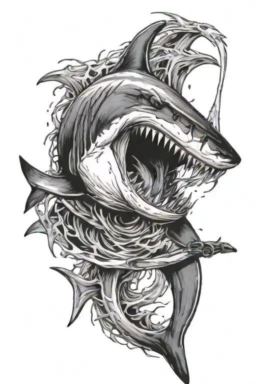 A Ferocious Shark With A Scythe Behind Its Back