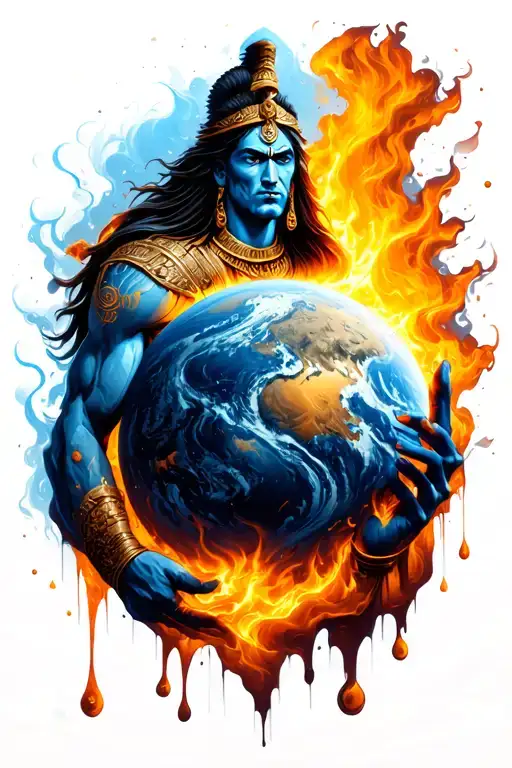 Shiv The Destroyer Holding A Melting Planet