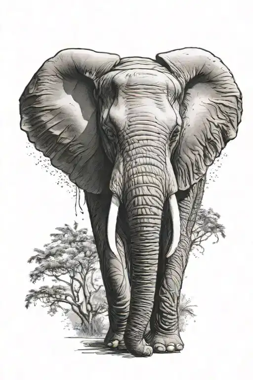 An Elephant Forehead To Forehead Side View