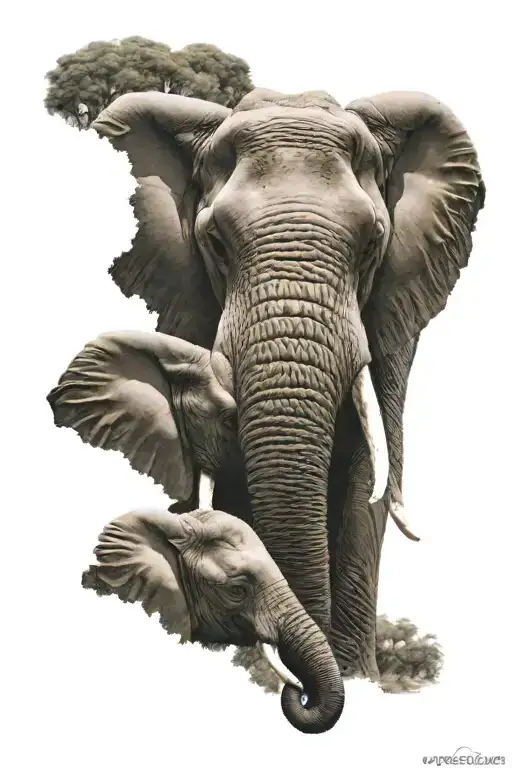 An Elephant Face To Face With Its Baby Side View