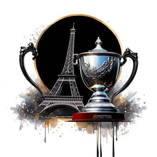 Champions League Cup League Trophy And Eiffel Tower