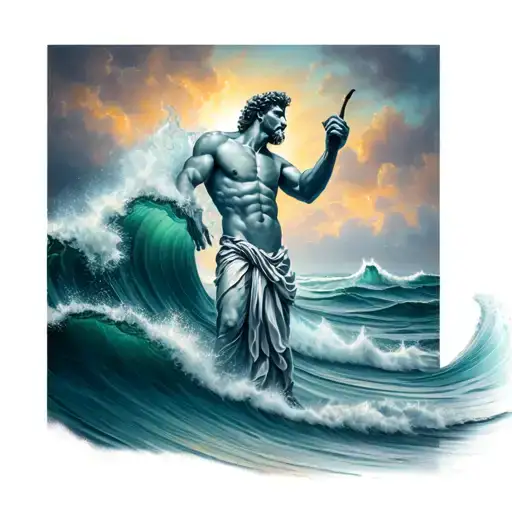 Poseidon Rising From Waves Crashing