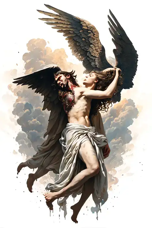 Icarus Falling With A Demonic Wing And An Angel O Negative Life