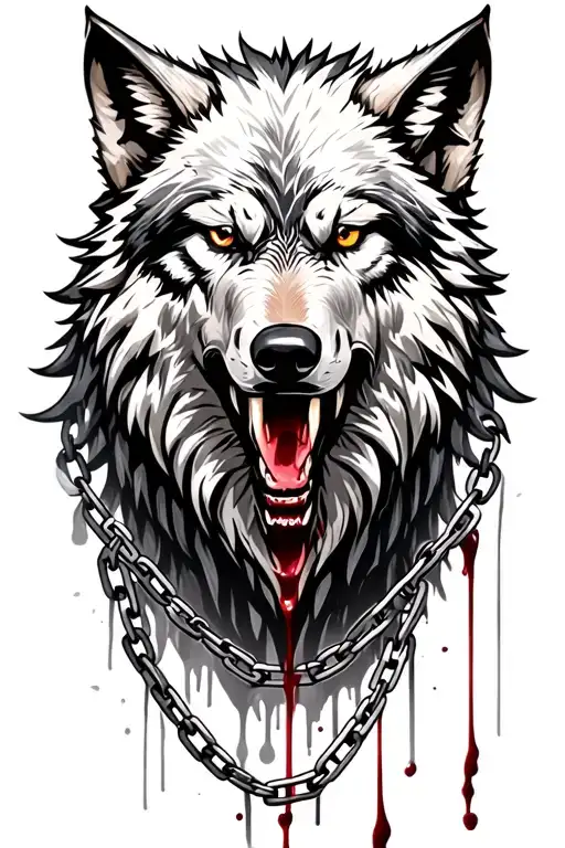 Fenrir Wolf With Chains And Blood Dripping