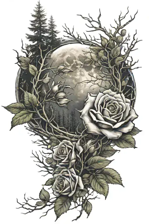 Roses And Moon In Forest Background
