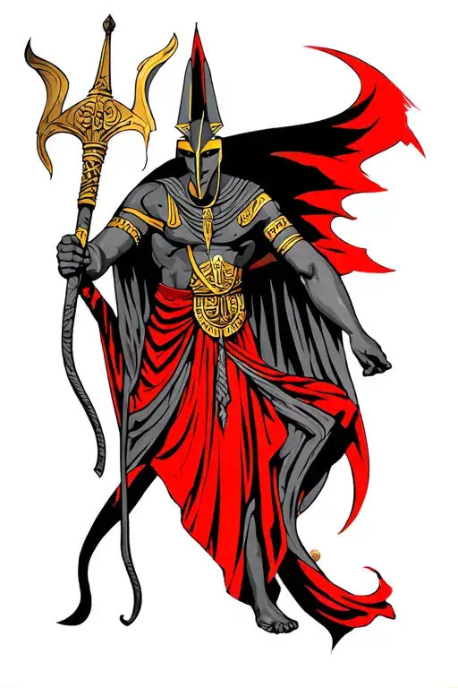 Anubis God Holding Staff Red And Black Grey