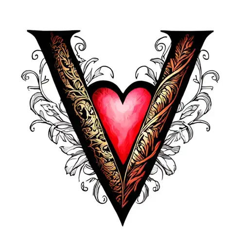 Initial V In A Heart Shape