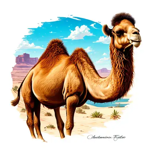 Desert Oasis Camel Tattoo Design