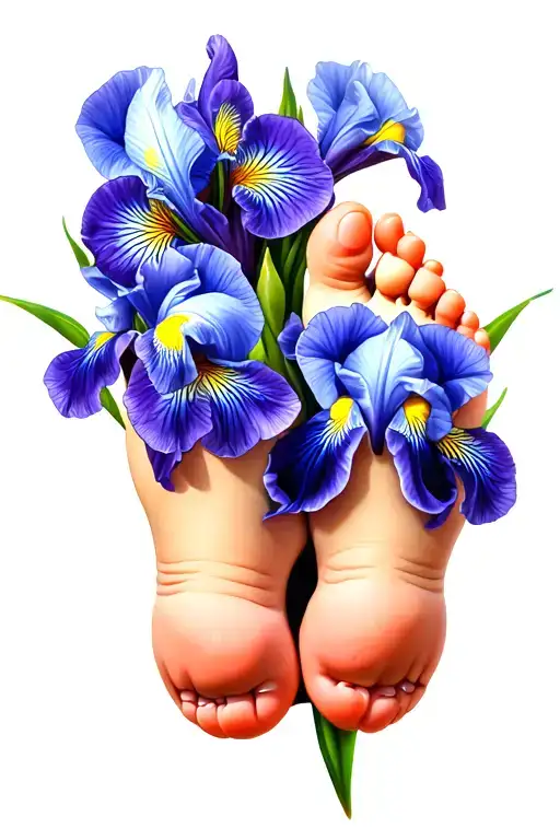 Baby Feet With Iris Flowers