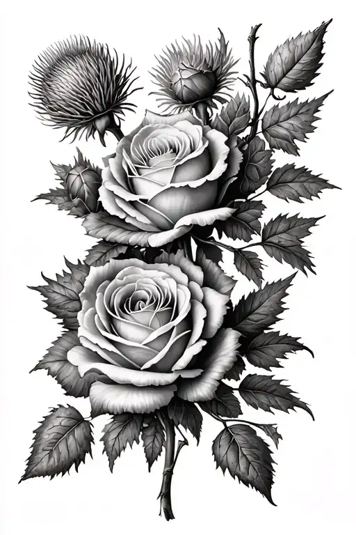 Thistle And Rose Intertwined Vines
