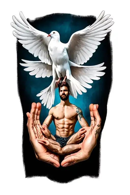 White Dove On Top Of Two Hands And A Knee Man Underneath