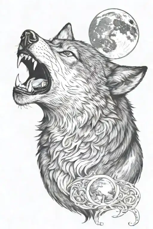 Angry Wolf Howling At The Moon
