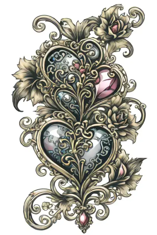 Ornamental Art Nouveau Baroque Jeweled Hearts