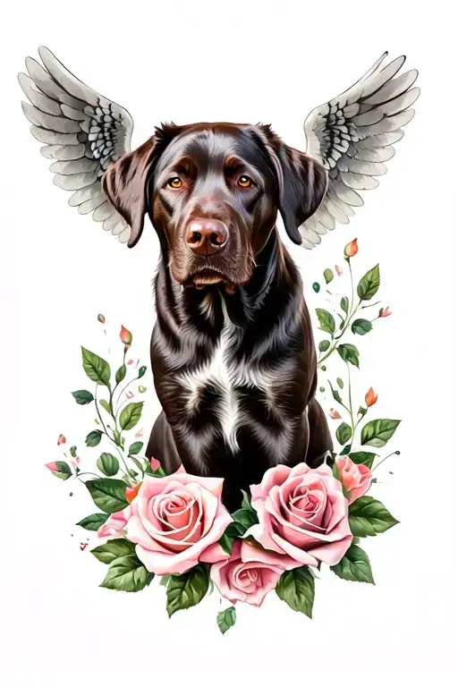 Labrador With Wings And Roses