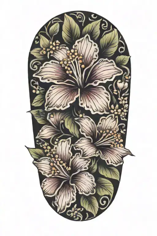 Wrist To Elbow Sleeve With Hibiscus Flowers And Cherry Blossoms