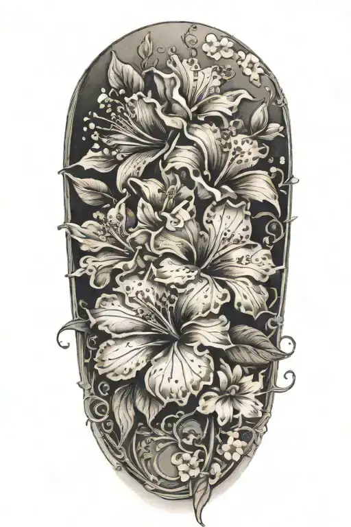 Wrist To Elbow Sleeve With Hibiscus Flowers And Lots Of Cherry Blossoms