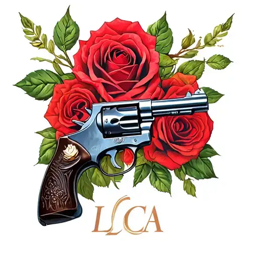 Initials Lca With Revolver And Rosas