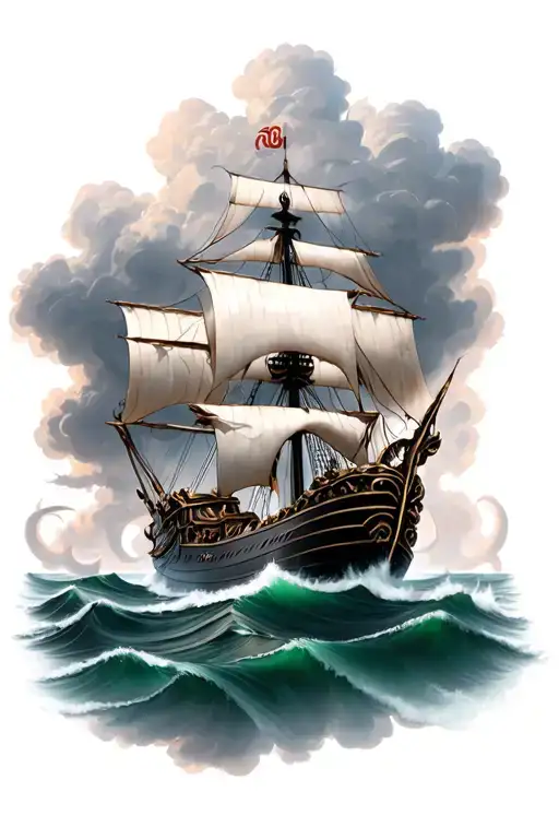 Kraken Old Ship Sailing Storm Clouds