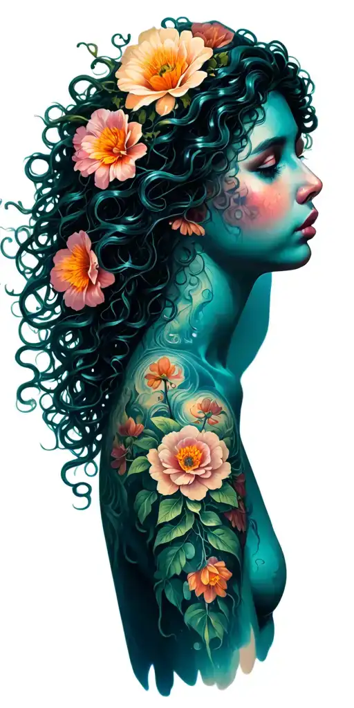 Medusa With Flowers Growing