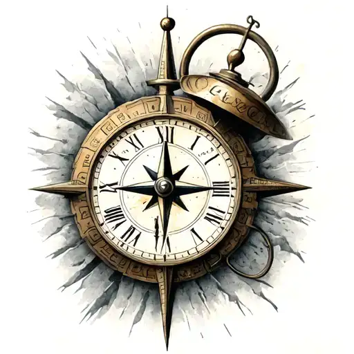 Clock With Compass In Middle