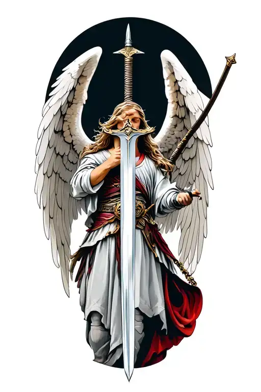 Angel Over A Warrior Wielding A Sword