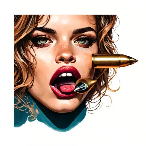 Woman Holding Bullet In Mouth