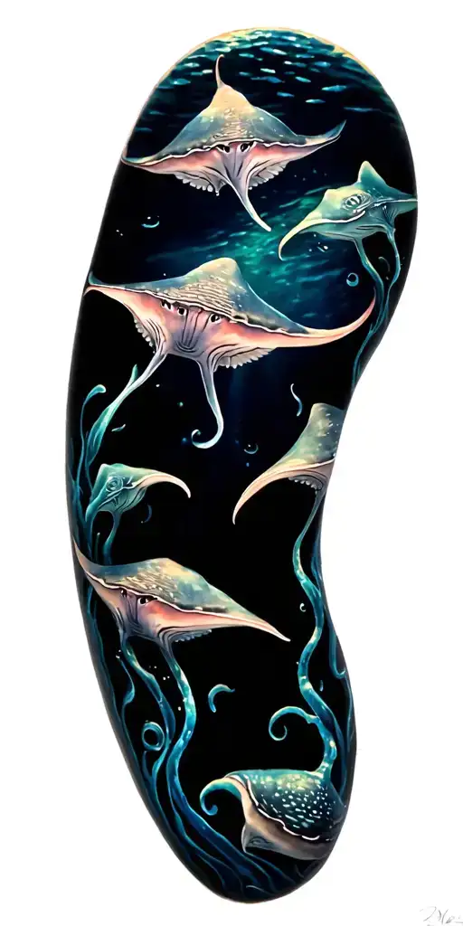 Deep Sea Scape With Stingrays