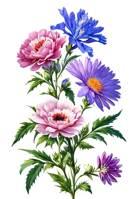 Larkspur Carnation Aster And Cosmo