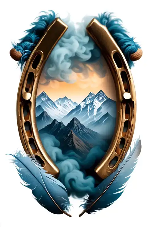 Delicate Horseshoe With Mountains Inside Smoke Feathers