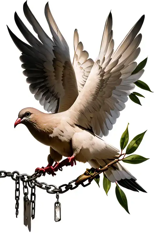 Dove Carrying Olive Branch In Beak With Chains On Feet