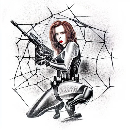 Black Widow With Web And Rifle