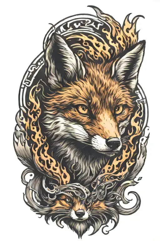 Firery Fox With Flames Around It And Flames Reflecting From The Eyes