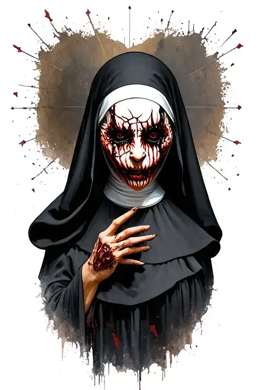 Demonic Nun With Shattered Theatre Masks