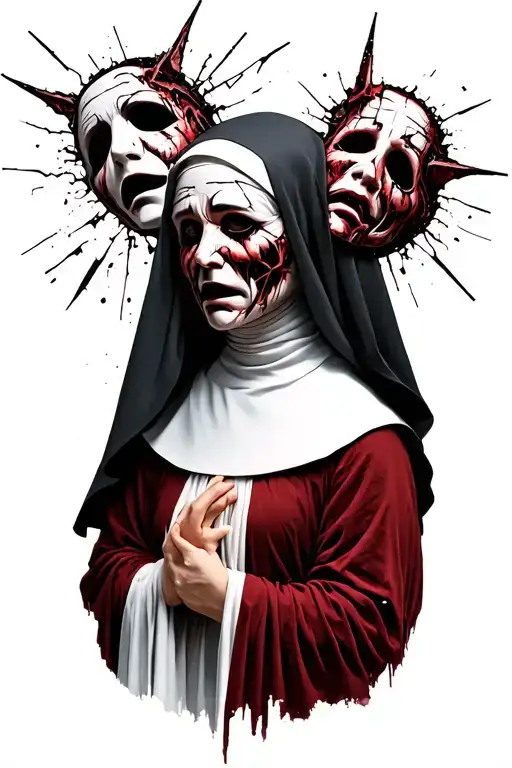 Demonic Nun With Shattered Theatre Masks On Top