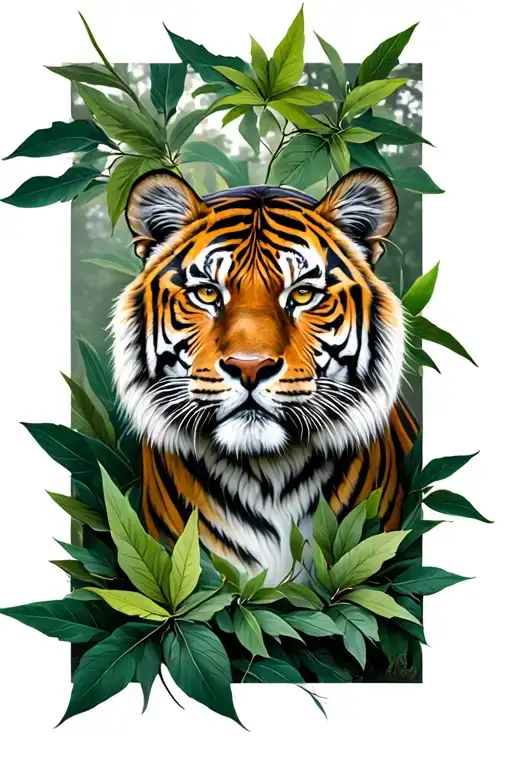 Tiger In The Leaves Coming