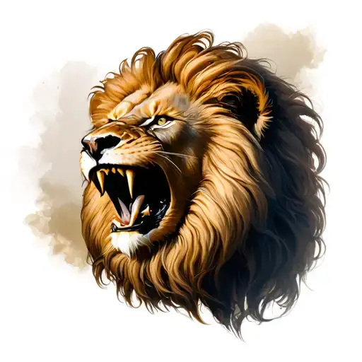 Realistic Tattoo Of A Hairy Hairy Lion And Showing The Teeth Out