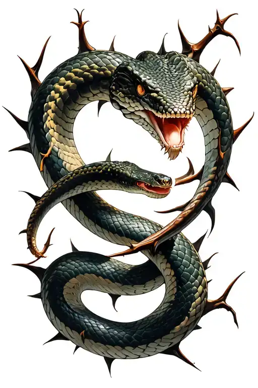 Attacking Snake Coiled With Thorns Around It
