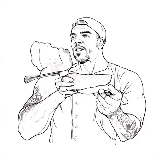 A Man Holding A Piece Of Food