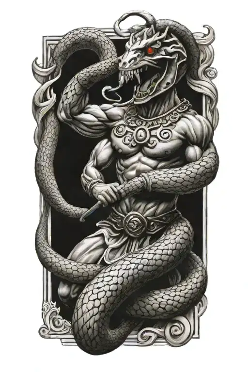 Greek Warrior Fighting Snake
