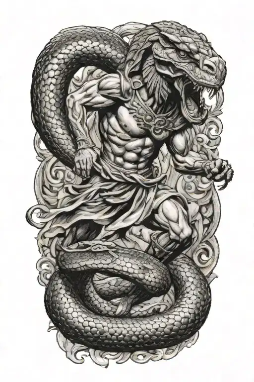 Greek Warrior Fighting A Snake
